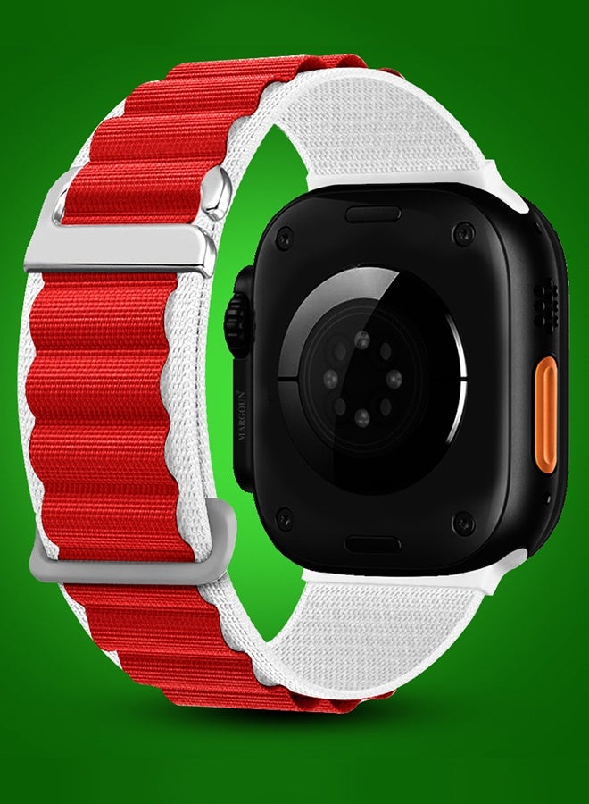 Replacement Band for Apple Watch Band 49mm 46mm 45mm 44mm - Alpine Loop Band for Women Men - Adjustable With Metal G-Hook - White Red - Image 2